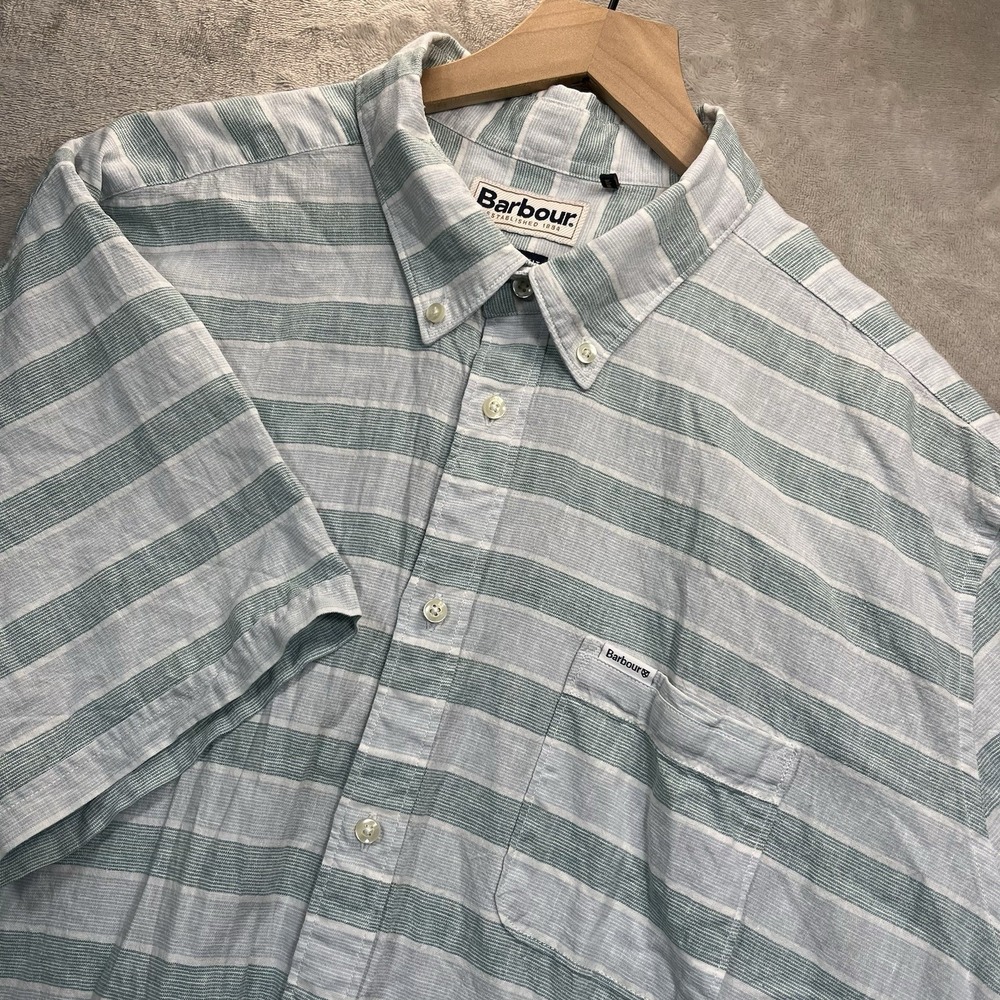 Barbour Shirt Linen Blend XL Tailored Fit Men's Button Striped SS